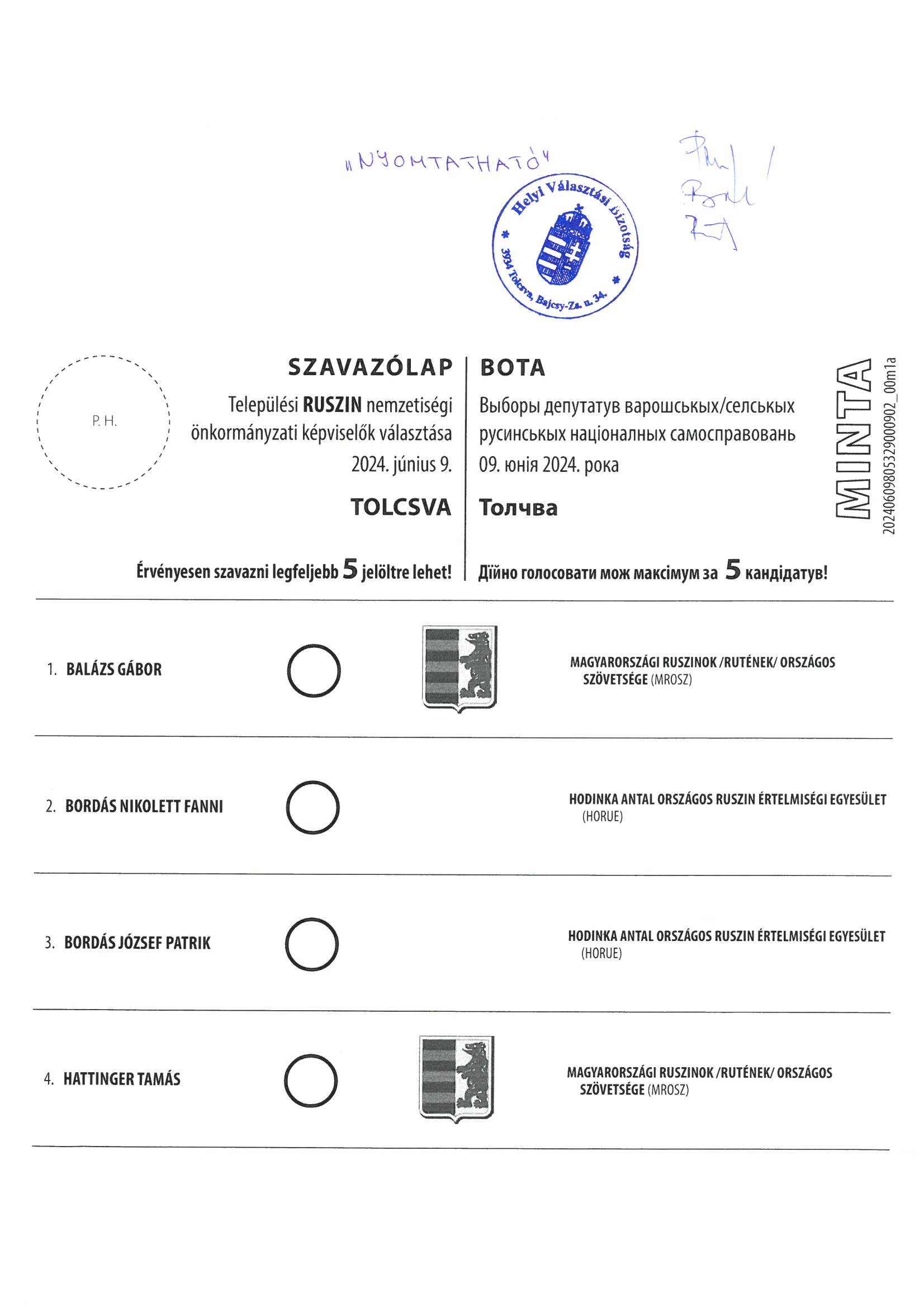 ruszin szavazolap page 1